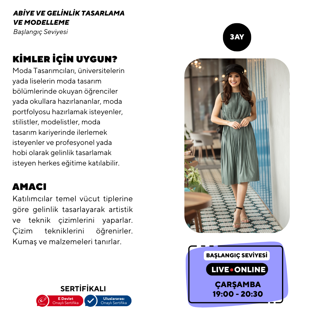 Evening Gown and Wedding Dress Design and Modeling (online)