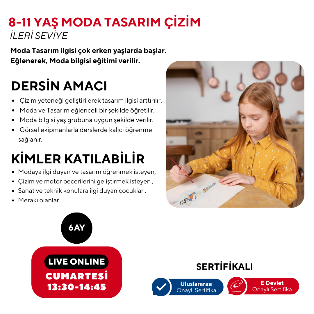 Dibujo de diseño de moda avanzado para niños de 8 a 11 años (en línea)
