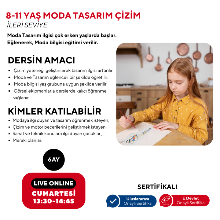 Dibujo de diseño de moda avanzado para niños de 8 a 11 años (en línea)