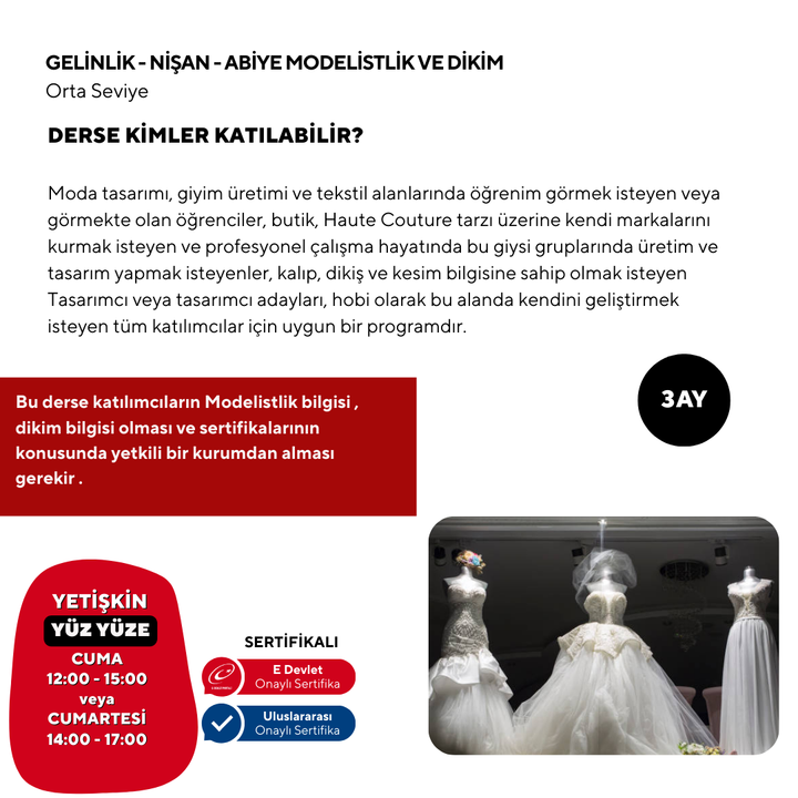Gelinlik-Nişan-Abiye Elbise Kalıp Çıkartma Ve Dikim (Orta Seviyesi)