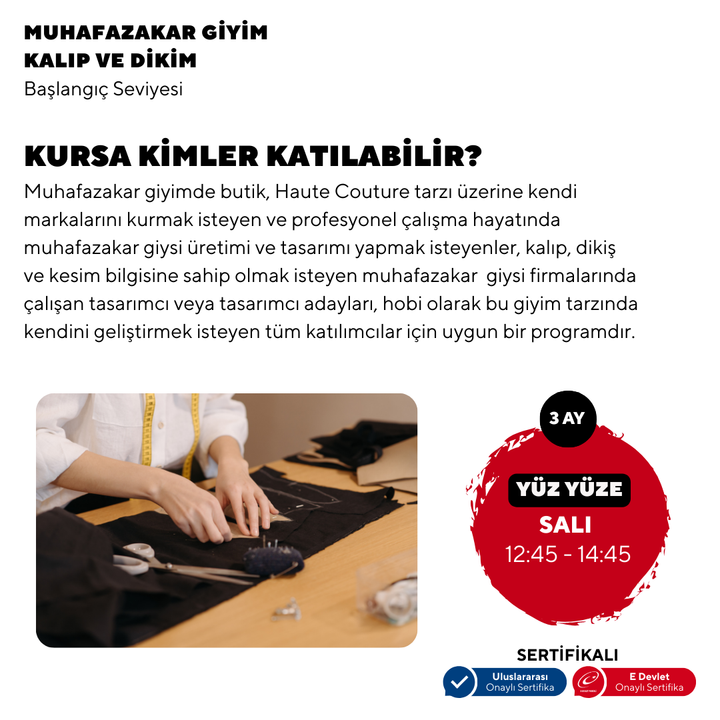 Muhafazakar Giyim , Kalıp ve Dikim - Başlangıç Seviyesi