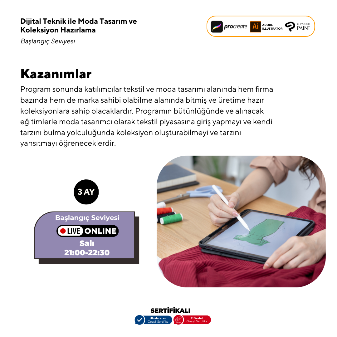 Beginner Level Fashion Design and Collection Preparation with Digital Techniques (online)