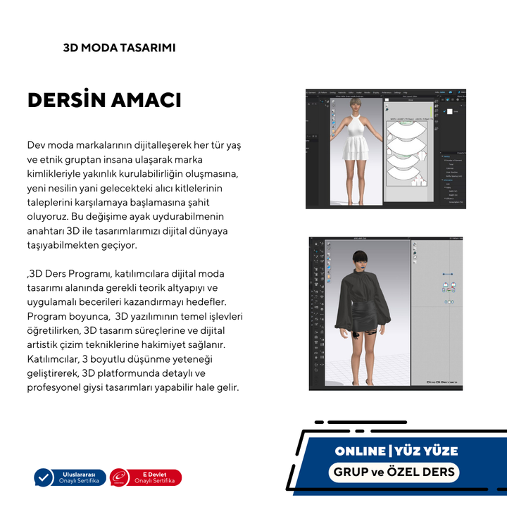 3D-Modedesign – Privat-/Gruppenkurse (online/präsenzbasiert) – Anfänger- und Fortgeschrittenenkurse