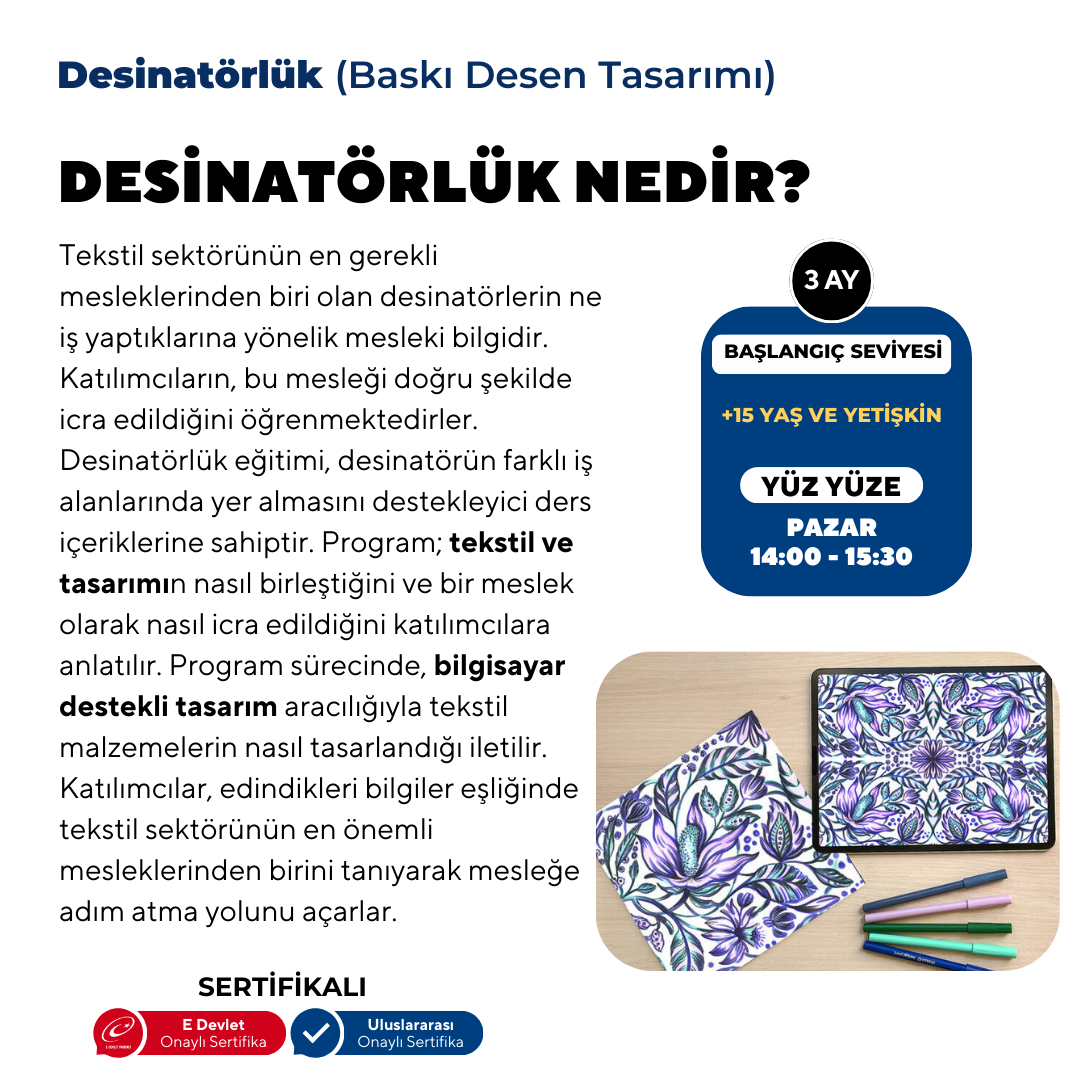 Adobe Photoshop ile Desinatörlük (Baskı Desen Tasarımı) - Yüz Yüze