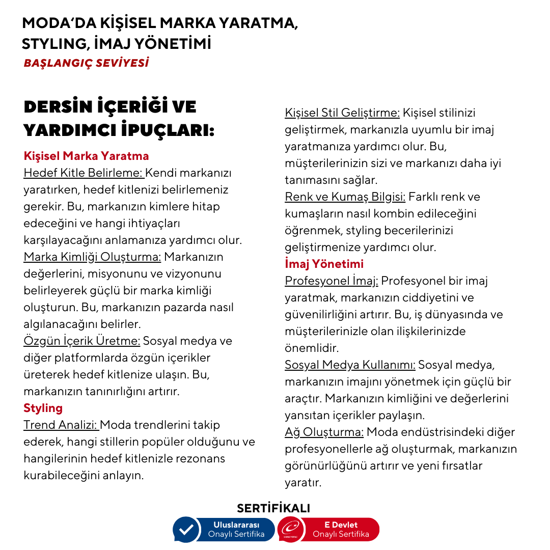 Creating a Personal Brand in Fashion, Styling, Image Management - Beginner Level