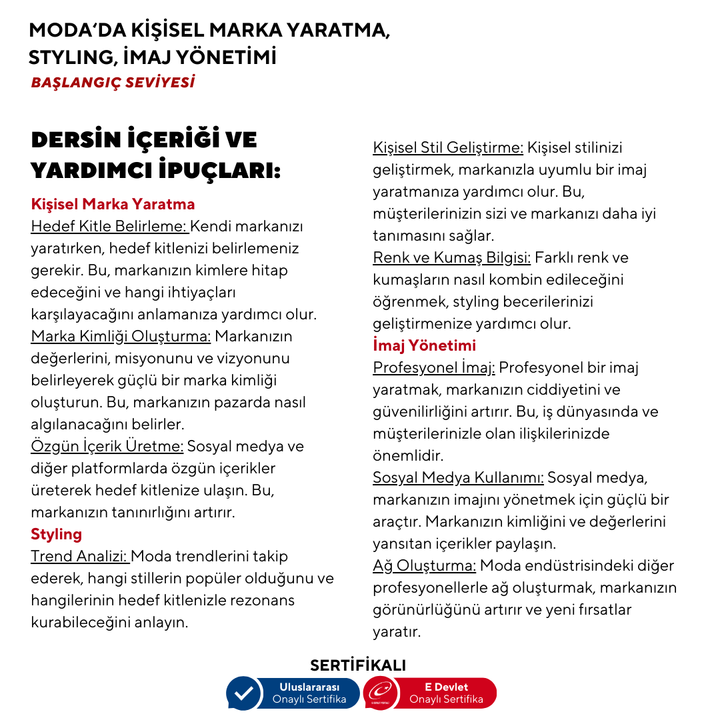 Creating a Personal Brand in Fashion, Styling, Image Management - Beginner Level