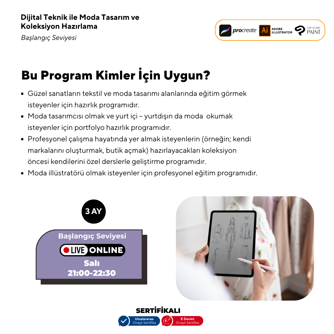 Beginner Level Fashion Design and Collection Preparation with Digital Techniques (online)