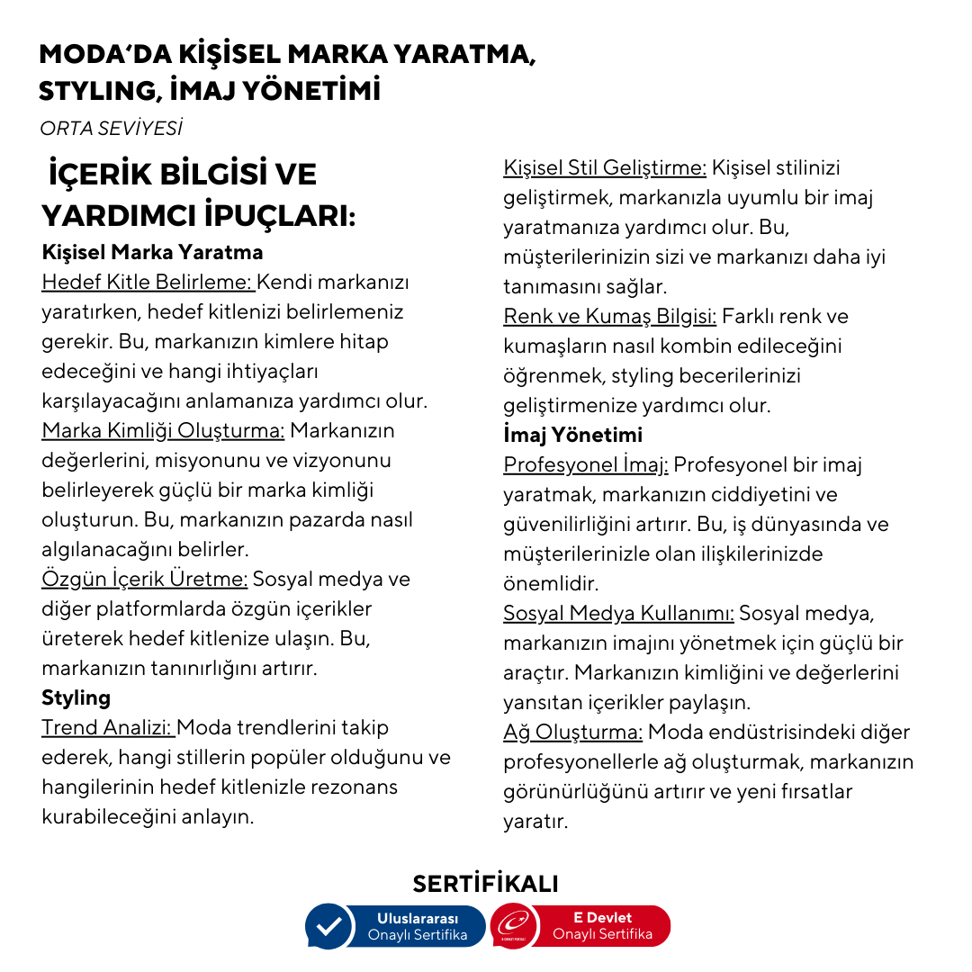 Creating a Personal Brand in Fashion, Styling, Image Management - Intermediate Level