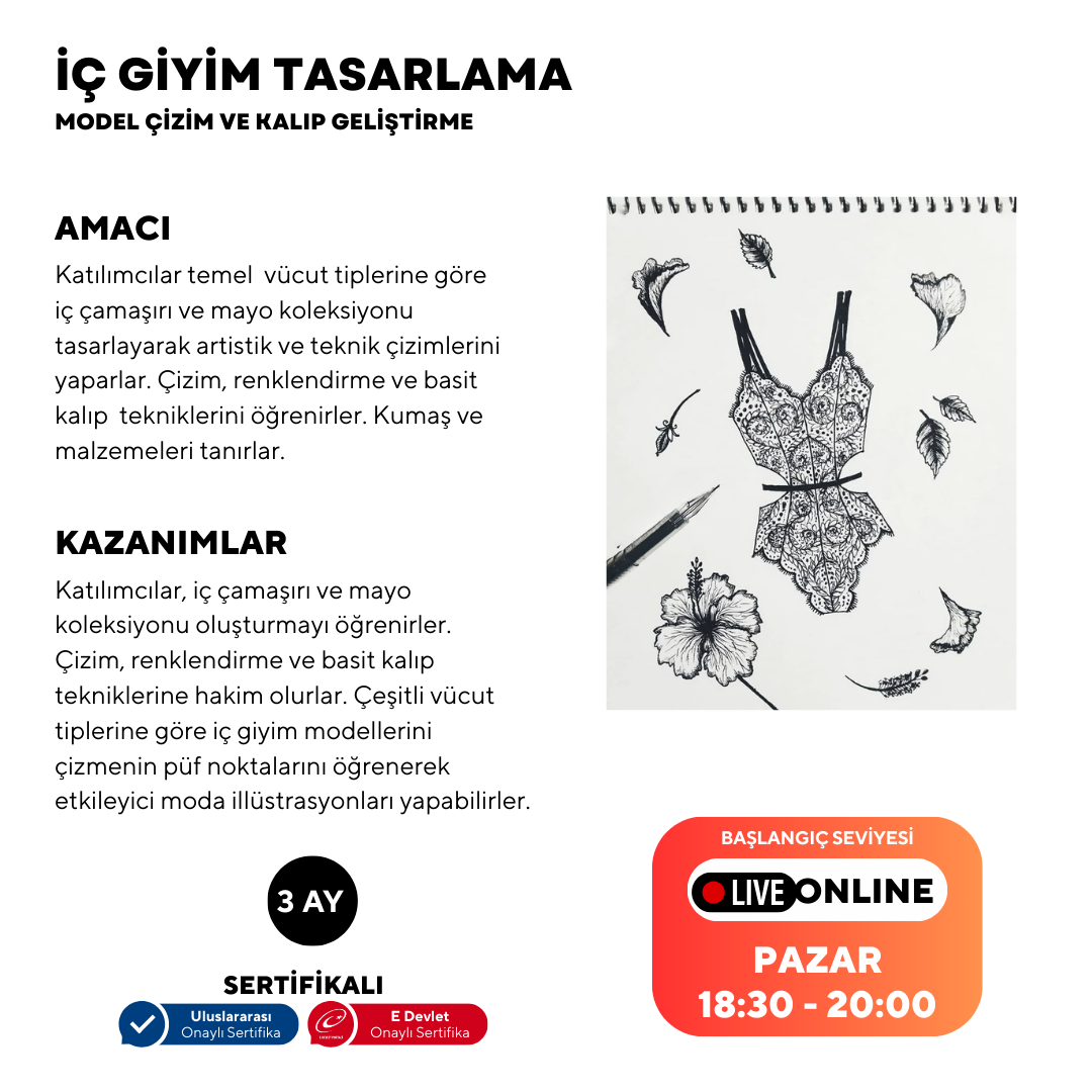 Design di lingerie, disegno di modelli e sviluppo di modelli - Livello principiante (online)