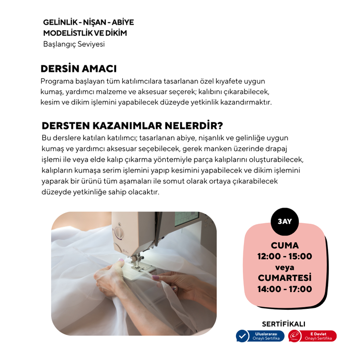 Gelinlik-Nişan-Abiye Elbise Kalıp Çıkartma Ve Dikim (Başlangıç Seviyesi)