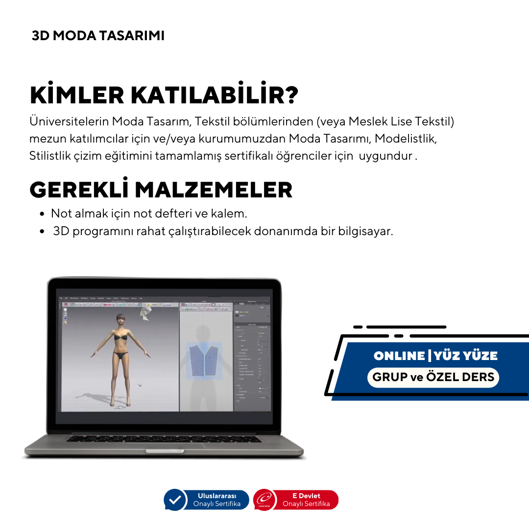 3D-Modedesign – Privat-/Gruppenkurse (online/präsenzbasiert) – Anfänger- und Fortgeschrittenenkurse