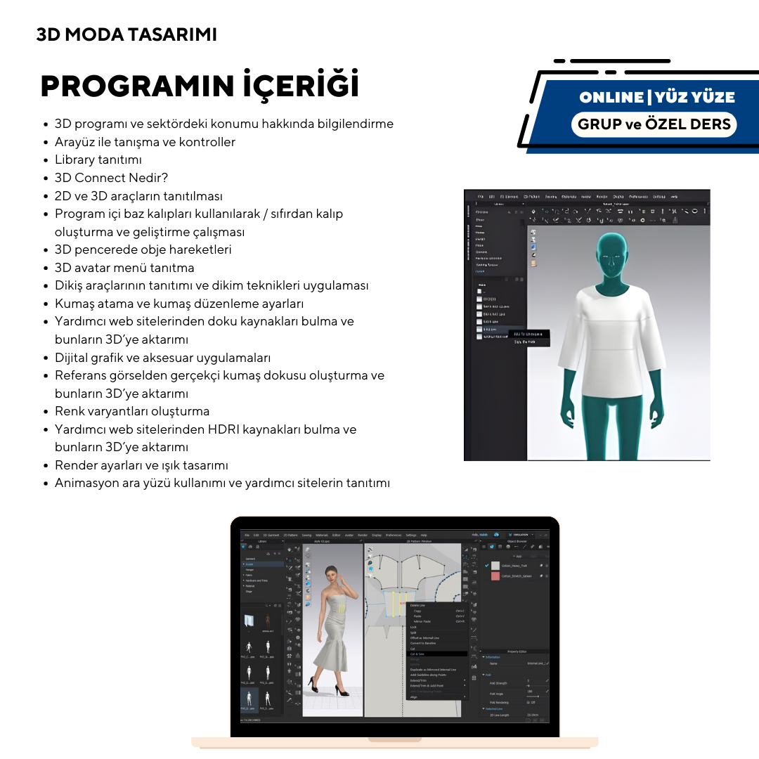 3D-Modedesign – Privat-/Gruppenkurse (online/präsenzbasiert) – Anfänger- und Fortgeschrittenenkurse