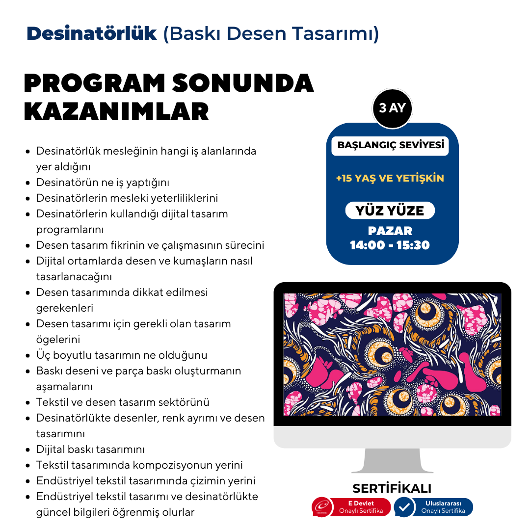 Adobe Photoshop ile Desinatörlük (Baskı Desen Tasarımı) - Yüz Yüze