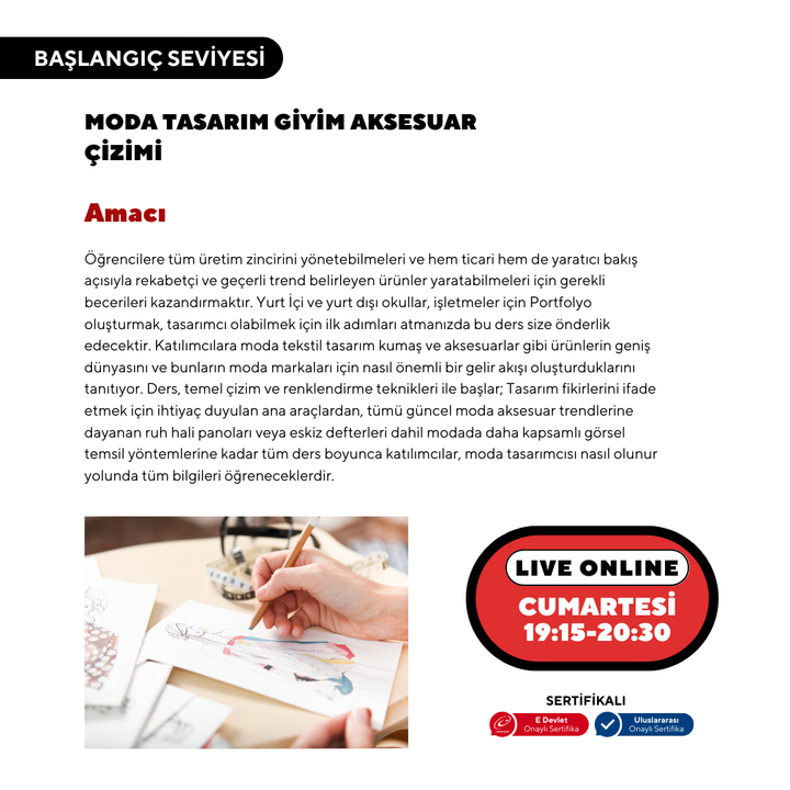 Moda Tasarım Giyim Aksesuar Çizim (Online)