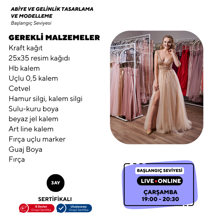 Evening Gown and Wedding Dress Design and Modeling (online)