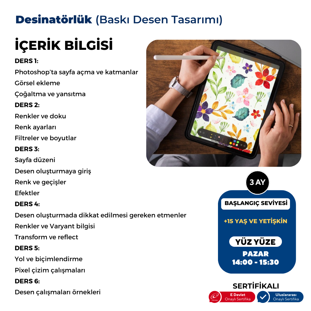 Adobe Photoshop ile Desinatörlük (Baskı Desen Tasarımı) - Yüz Yüze