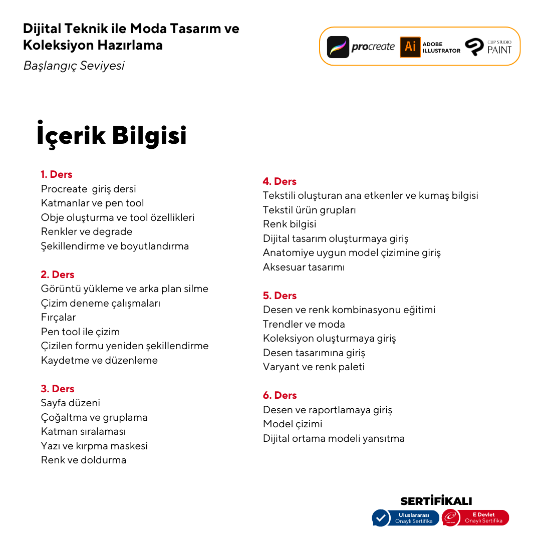 Beginner Level Fashion Design and Collection Preparation with Digital Techniques (online)