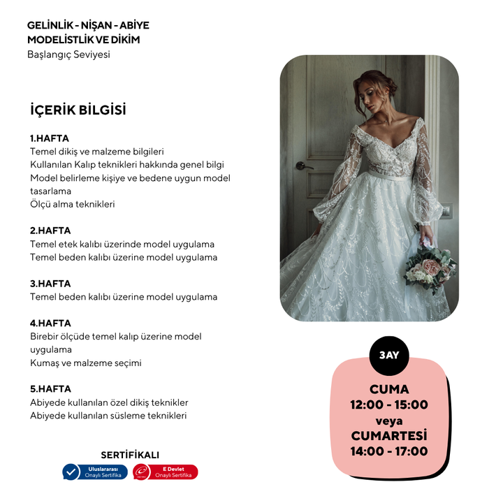 Gelinlik-Nişan-Abiye Elbise Kalıp Çıkartma Ve Dikim (Başlangıç Seviyesi)