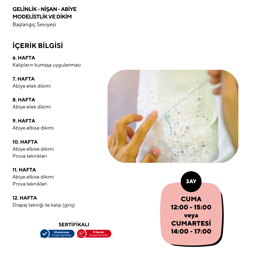 Gelinlik-Nişan-Abiye Elbise Kalıp Çıkartma Ve Dikim (Başlangıç Seviyesi)