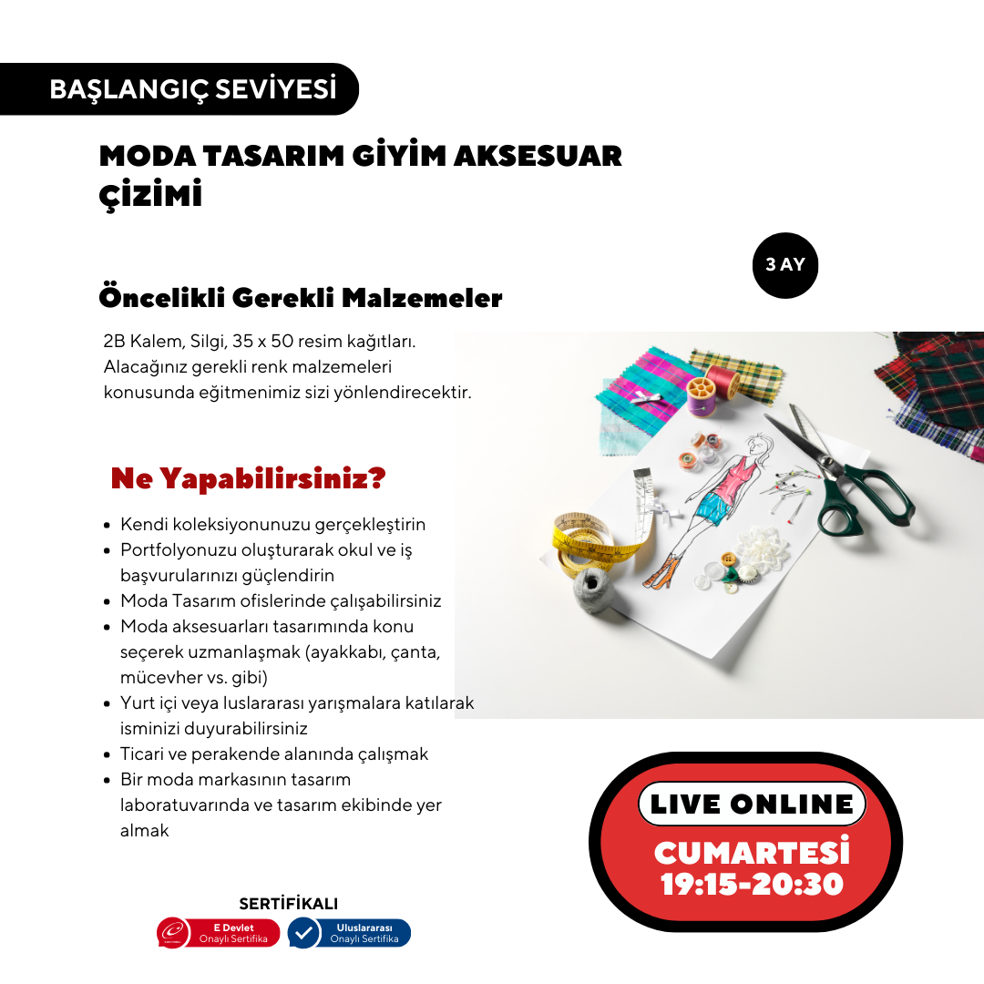 Moda Tasarım Giyim Aksesuar Çizim (Online)